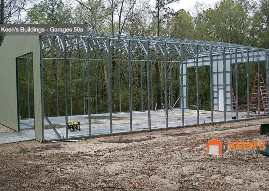 Frame Of Metal Garage With 2 Walls Completed