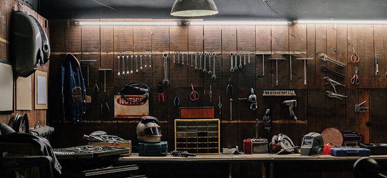 Custom Garage Workshop With Tools On The Wall